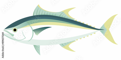 A stylized illustration of a bluefin tuna swimming gracefully in the ocean