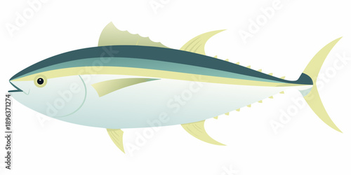 A detailed illustration of a yellowfin tuna showcasing its streamlined form