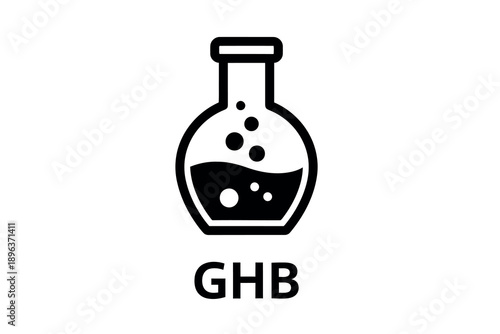 Black line icon of a chemistry flask with bubbles and ghb text