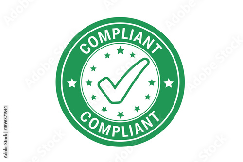 Green compliant badge with checkmark on for approval and certification