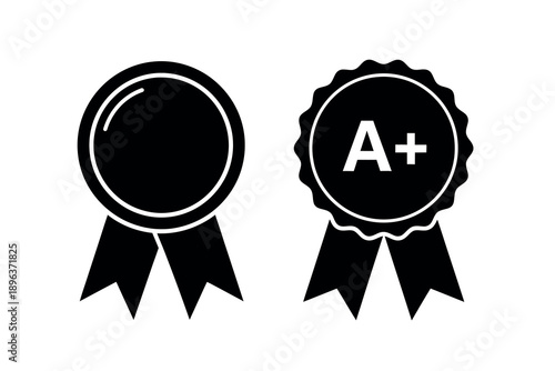 Black award ribbons with a rating symbol on for excellence recognition