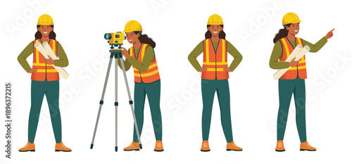 Female Civil Engineer Vector Set, International Women’s Day 2026, Give To Gain. Women in STEM, leadership, technical industries, gender equality. 