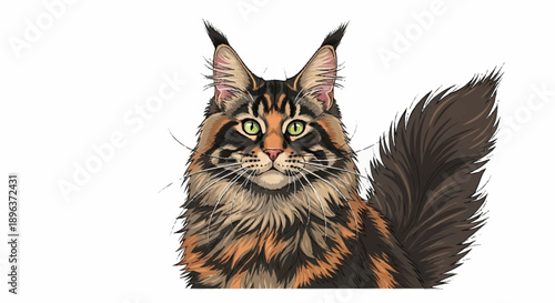 Maine Coon Cat Portrait Illustration.