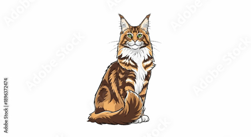Maine Coon Cat Sitting Proudly on White Background.