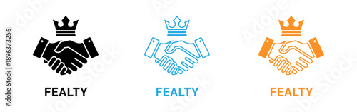 Fealty logo variations in black blue and orange