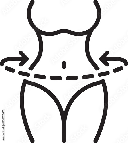 simple line drawing of womans body with arrows around waist
