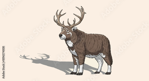 Illustration of a majestic extinct Irish Elk with large antlers.