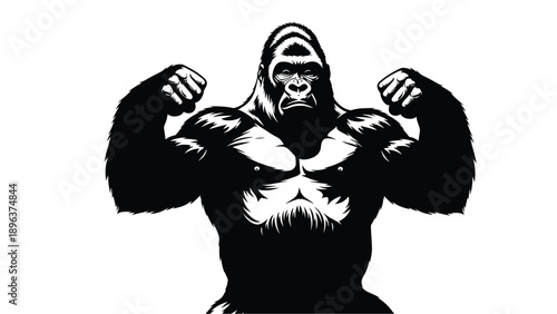 powerful gorilla illustration with raised arms a striking black and white image silhouette