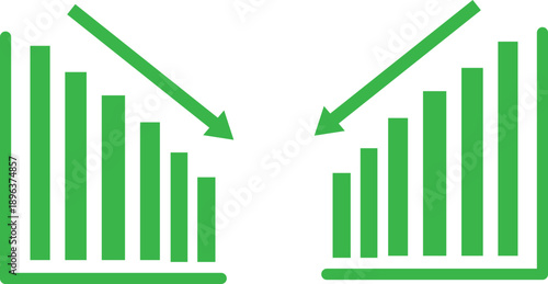 Green infographic depicting contrasting financial trends with arrows indicating growth and decline