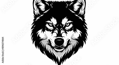 Intense Wolf Face Illustration Black and White.