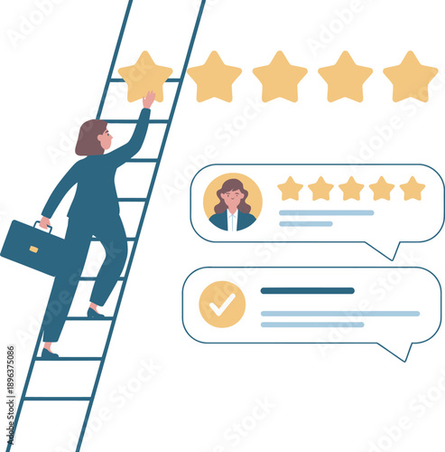 woman climbing ladder to achieve high customer satisfaction rating