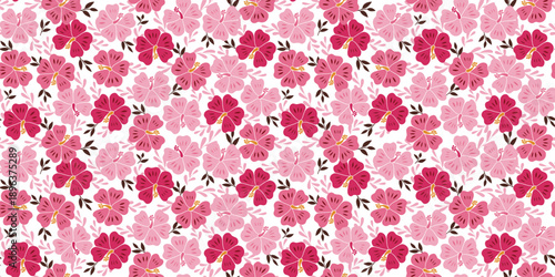 Pink Hibiscus pattern.Tropical botanical Seamless pattern. motif exotic hibiscus design.  Hawaii shirt, summer design. beautiful pink floral sweet, floral patterns. Ditsy hibiscus flower. Pink fashion