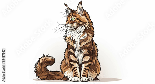 Maine Coon Cat Illustration Sitting Proudly.