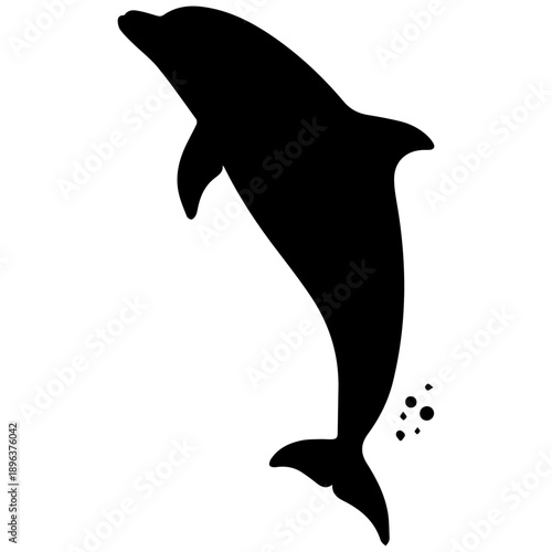 Black and White Silhouette of a Dolphin Leaping Out of Water, Ocean Mammal Icon