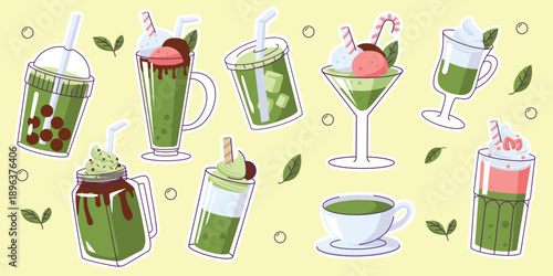 matcha green tea drink flat vector illustration design