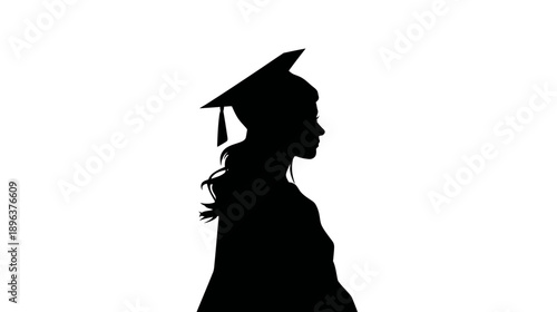 Young Woman Graduate Silhouette Profile Vector Illustration. Academic Achievement, Education Success, University and College Student.