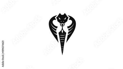 Stylized cobra head logo with fangs and wings, sharp snake emblem, dangerous powerful animal symbol, graphic design element
