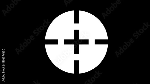 Target crosshairs icon on black background. Minimalist graphic symbol for aim, precision, accuracy, focus, and objective.