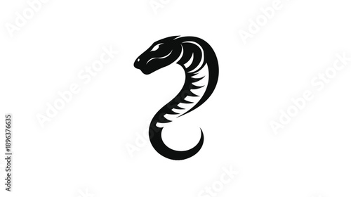Abstract black snake head with coiled body silhouette vector illustration. Minimalist reptile icon or dangerous wildlife design element.