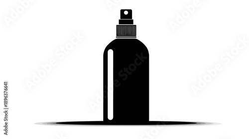Black silhouette icon of a spray bottle with a pump dispenser, ideal for cosmetic, beauty, or cleaning product packaging design.