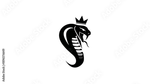 Stylized black cobra snake head with a crown, a majestic and powerful royal king animal mascot logo illustration element.