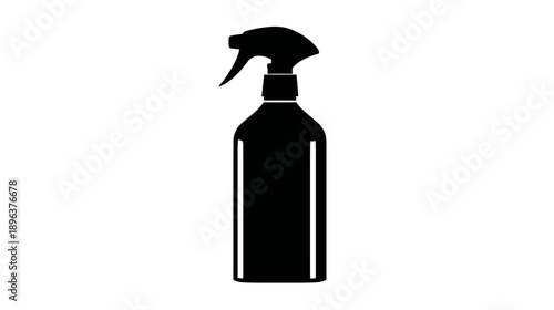 Sleek black spray bottle icon with a trigger sprayer, perfect for cleaning solutions, liquid dispensers, or household product designs.