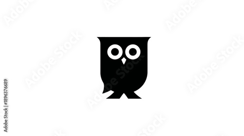 Minimalist black owl icon, simple flat vector illustration of a wise nocturnal bird symbol on white background