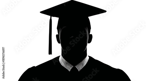 Silhouette of a proud graduate in academic cap and gown, symbolizing achievement, success, and the completion of education.