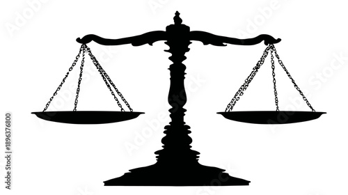 Classic Balance Scale Silhouette Symbolizing Justice, Law, Fairness, Equality, and Impartiality in a Balanced State