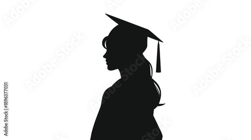 Graduate Silhouette Profile View with Academic Cap and Gown on White Background, Symbolizing Education, Achievement, and Success