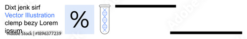 Biotechnology, genetics research, education, science analytics, DNA testing, infographic design. DNA helix within a test tube and a percentage symbol. Genetics research and biotechnology concepts
