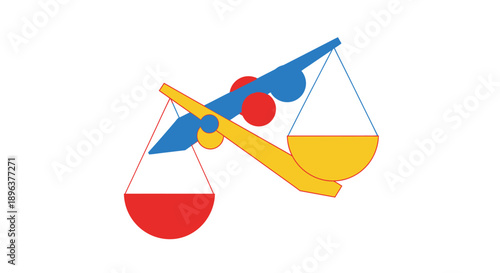Intertwined Unbalanced Scales Vector Illustration. Abstract Conflict, Trade-off, and Justice Concept with Primary Colors.