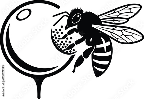 Bee Honey Silhouette Insect Nectar Glass Nature Beekeeping Sweet Food Vector Illustration Black