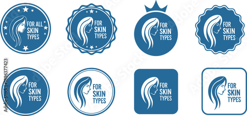 For All Skin Types Badge Label Cosmetic Beauty Product Stamp Vector Illustration Blue