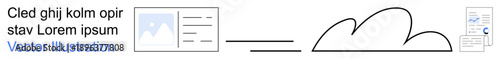 Data storage, cloud computing, information technology, digital connectivity, data flow, technology infrastructure. Cloud symbol linked to a display and phone. Data storage and cloud computing concept