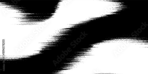 High-contrast black and white abstract art with bold sweeping brush strokes, rough textured edges, horizontal motion blur