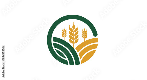Agricultural Wheat Field Emblem with Green and Yellow Design.