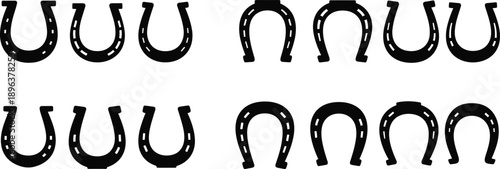 Horseshoe Luck Symbol Set Equestrian Metal Fortune Rustic Vector Illustration Black