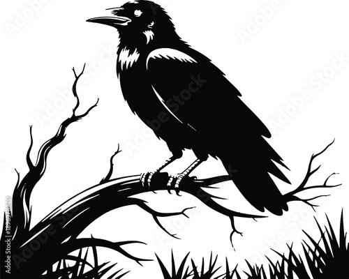 Scary Crow Silhouette on Dead Tree