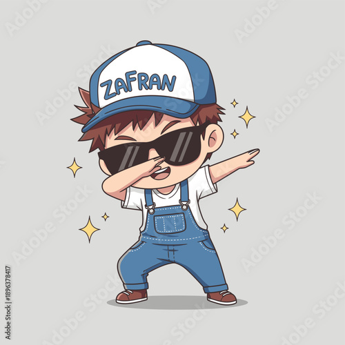 Cartoon Boy Wearing Sunglasses and Baseball Cap.