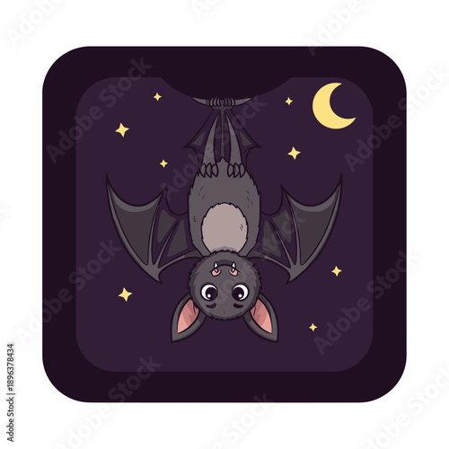 Cartoon Bat Hanging Upside Down Illustration.