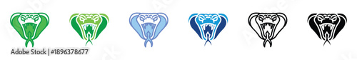 Cobra Snake Head Icon Set in Flat and Outline Style, Venomous Reptile Logo Vector Collection