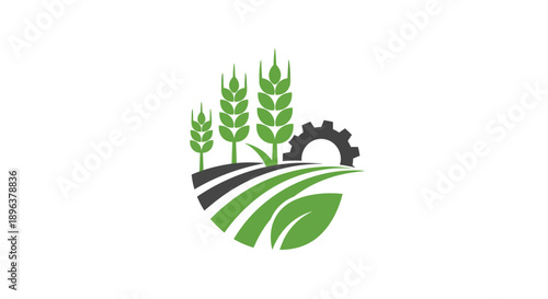 Agriculture and industry logo with wheat stalks and a gear.
