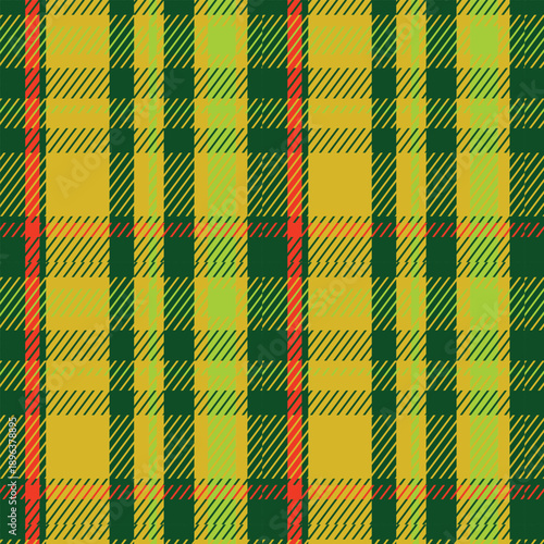 Seamless Green Gold Red Plaid Tartan Pattern Vector Check Fabric Texture for Textile Fashion Background Design
