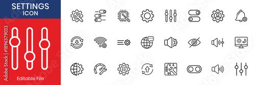 Settings Icon Collection Thin Line Set For System Preferences