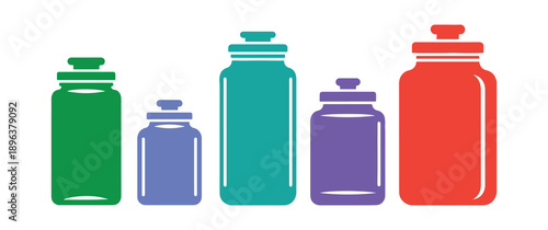 a collection of colorful rectangular food jars icons on a white background

