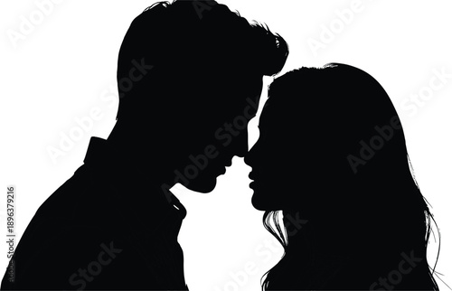 Romantic Couple Silhouette Love Kiss Intimacy Relationship Passion Valentine Romance Vector Illustration Black White
