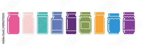 a series of simple icons representing rectangular jars for food on a white surface

