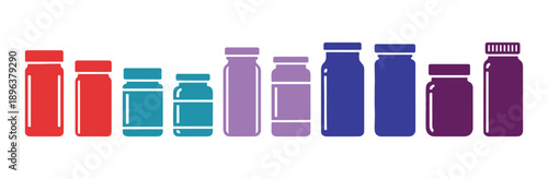 A Row of straightforward icons showing rectangular jars for food against a white backdrop

