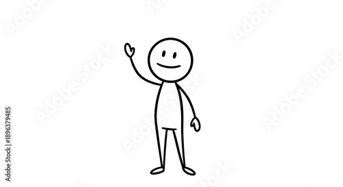 Obraz na plátně Simple Stick Figure Man Waving Hand in a Friendly Gesture on Isolated White Back